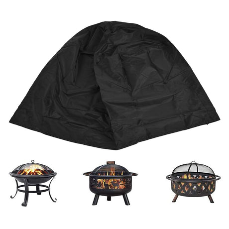 Fire Pit Cover Round Black Waterproof Dustproof Polyester Fiber Firepit Cover for Home Outdoor