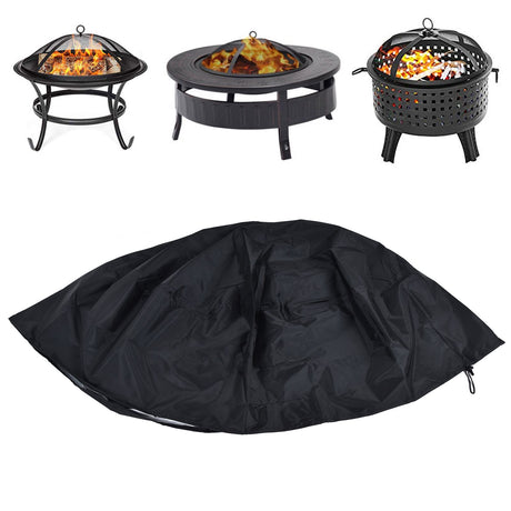 Fire Pit Cover Round Patio Outdoor Fireplace Cover Waterproof Dustproof UV Protection for All Seasons Black
