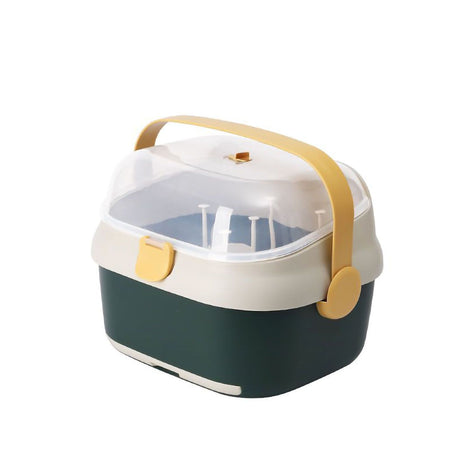 Baby Bottle Drying Rack Nursing Bottle Storage Box Container with Swivel Vent Dust Cover Drain Tray Detachable Holder Blue