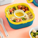 2 Layer Plastic Salad Lunch Box Microwave Safe Salad Lunch Container Portable Fruit Fat Reducing Light Food Picnic Box for Office Workers Blue, 1200ml