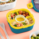 2 Layer Plastic Salad Lunch Box Microwave Safe Salad Lunch Container Portable Fruit Fat Reducing Light Food Picnic Box for Office Workers Blue, 1200ml