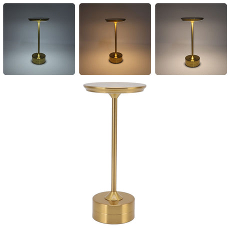 Cordless Table Lamp Rechargeable 2000mAh 3 Levels Brightness Portable USB C LED Metal Bedside Lamp Gold