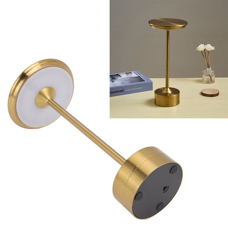 Cordless Table Lamp Rechargeable 2000mAh 3 Levels Brightness Portable USB C LED Metal Bedside Lamp Gold