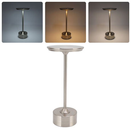 Cordless Table Lamp Rechargeable 2000mAh 3 Levels Brightness Portable USB C LED Metal Bedside Lamp Silver