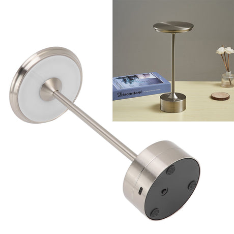 Cordless Table Lamp Rechargeable 2000mAh 3 Levels Brightness Portable USB C LED Metal Bedside Lamp Silver