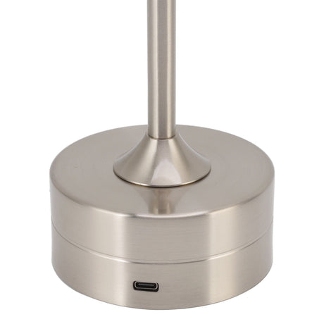 Cordless Table Lamp Rechargeable 2000mAh 3 Levels Brightness Portable USB C LED Metal Bedside Lamp Silver