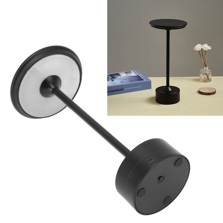 Cordless Table Lamp Rechargeable 2000mAh 3 Levels Brightness Portable USB C LED Metal Bedside Lamp Black