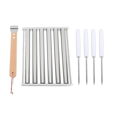 Detachable Stainless Steel Hot Dog Sausage Roller Rack Steamer With Extra Long Wood Handle 4 Skewers 6 Stick Design BBQ Tools S