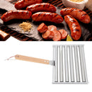 Detachable Stainless Steel Hot Dog Sausage Roller Rack Steamer With Extra Long Wood Handle 4 Skewers 6 Stick Design BBQ Tools S