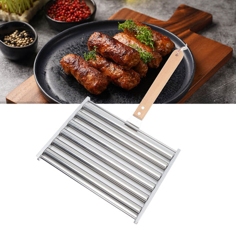 Detachable Stainless Steel Hot Dog Sausage Roller Rack Steamer With Extra Long Wood Handle 4 Skewers 6 Stick Design BBQ Tools M