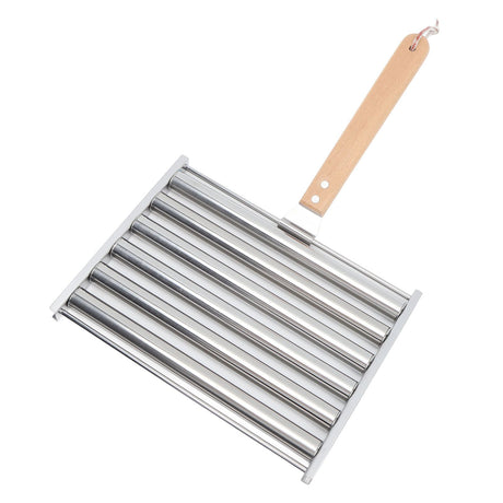 Detachable Stainless Steel Hot Dog Sausage Roller Rack Steamer With Extra Long Wood Handle 4 Skewers 6 Stick Design BBQ Tools L