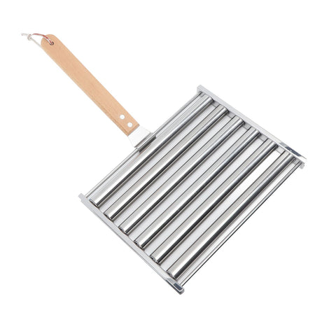 Detachable Stainless Steel Hot Dog Sausage Roller Rack Steamer With Extra Long Wood Handle 4 Skewers 6 Stick Design BBQ Tools L