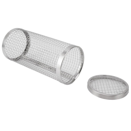 BBQ Net Tube Rolling Grilling Basket Stainless Steel Wire Mesh Cylinder Grill Basket with Fork Hook for Outdoor Barbecue Camping S