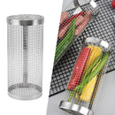 BBQ Net Tube Rolling Grilling Basket Stainless Steel Wire Mesh Cylinder Grill Basket with Fork Hook for Outdoor Barbecue Camping S