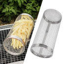 BBQ Net Tube Rolling Grilling Basket Stainless Steel Wire Mesh Cylinder Grill Basket with Fork Hook for Outdoor Barbecue Camping S