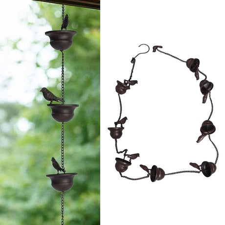Rain Chain Outdoor Mobile Birds Cup Rain Chain Decorative Replacement for Gutters Downspouts
