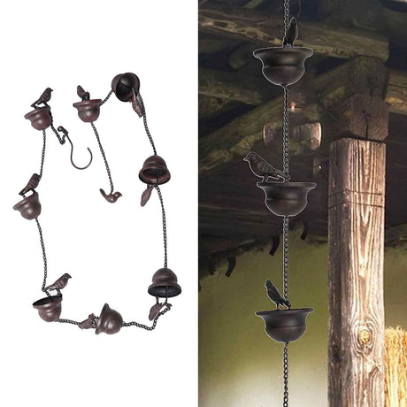 Rain Chain Outdoor Mobile Birds Cup Rain Chain Decorative Replacement for Gutters Downspouts