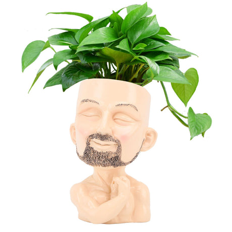 Head Planter Resin Face Planter Weather Resistance Drain Hole Plant Pot for Home Garden Office Light Color