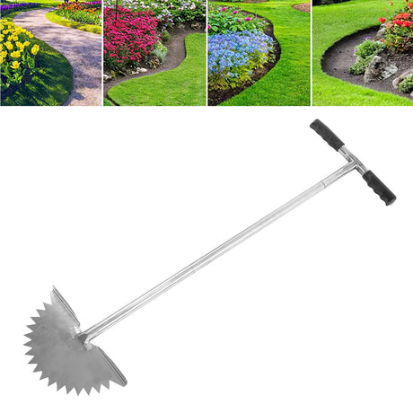Manual Lawn Edger with Saw Tooth Blade Half Moon Edger Lawn Tool with T Grip Handle for Cleaning Edges Along Sidewalks