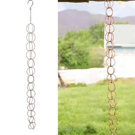 Metal Rain Chain Drainage Function Decorative Ring Wind Chime with Hook for Home Balcony Patio