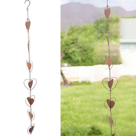 Metal Rain Chain Drainage Function Decorative Heart Shape Wind Chime with Hook for Balcony Patio Corridor
