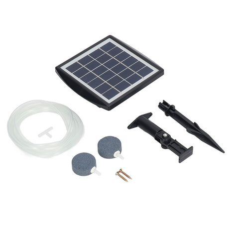 Solar Aquarium Air Pump Oxygenator Solar Powered Air Pump Low Noise Solar Pond Aerator with 2 Air Bubble Stones for Pond
