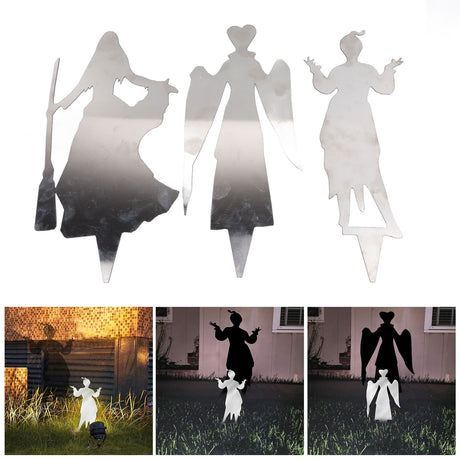 3Pcs Halloween Silhouette Yard Signs Iron Metal Witch Halloween Decorations Outdoor for Party Festivals Home