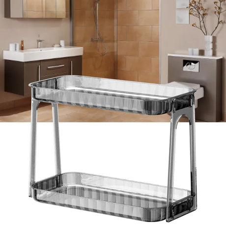 Cosmetic Storage Rack Double Layer Clear Detachable Modern Countertop Cosmetic Organizer for Dressing Table Smoke Gray