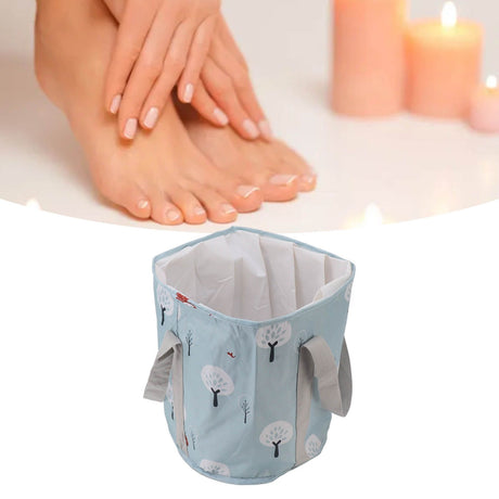 Collapsible Foot Bath Basin PVC Insulated Portable Foot Soaking Bath Tub Water Bucket with Handle for Outdoor Camping Travel Blue Small Tree