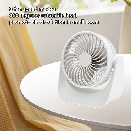USB Desk Fan 3 Speed Modes Stable Base Rotatable Head USB Charge Small Desk Fan for Family Office School