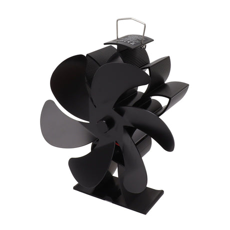 Heat Powered Stove Fan 6 Blade Aluminum Alloy Low Noise Wood Stove Fireplace Fan for Home Log Burning Stove Black