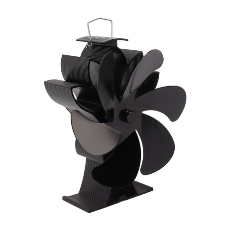 Heat Powered Stove Fan 6 Blade Aluminum Alloy Low Noise Wood Stove Fireplace Fan for Home Log Burning Stove Black