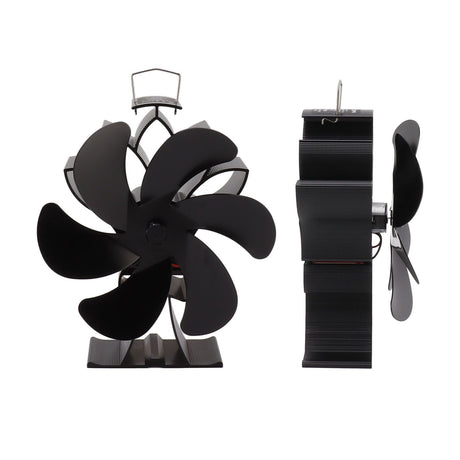 Heat Powered Stove Fan 6 Blade Aluminum Alloy Low Noise Wood Stove Fireplace Fan for Home Log Burning Stove Black