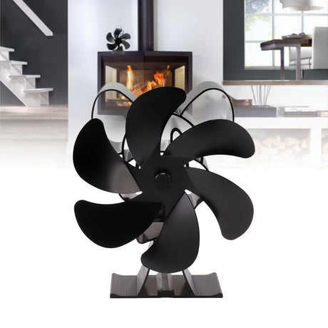 6 Blade Heat Powered Stove Fan for Wood Fireplace Chimney Fireplace Fan Increases Warm Air Silent Operation Black