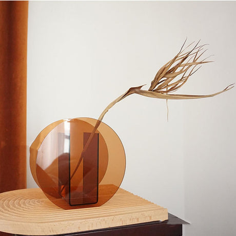 Brown Acrylic Vase Transparent Decorative Flower Vase Nordic Glass Vase Ornament for Office Living Room Book Shelf Brown Circle