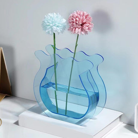 Fish Tank Vase Transparent Thickened Acrylic Smoothing Simple Modern Small Fish Tank for Family Office Dormitory Transparent Blue