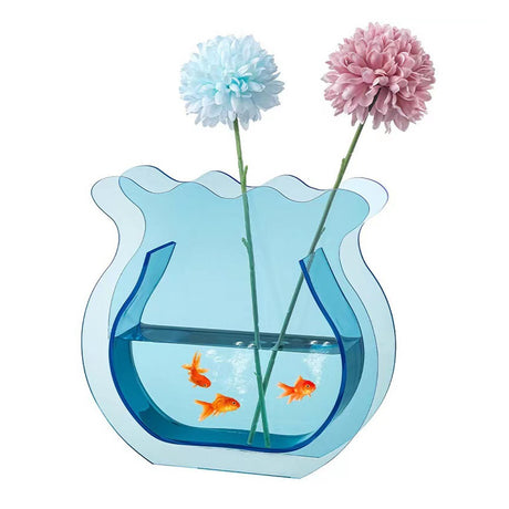 Fish Tank Vase Transparent Thickened Acrylic Smoothing Simple Modern Small Fish Tank for Family Office Dormitory Transparent Blue