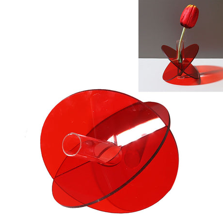 Acrylic Geometric Flower Vase Fine Detail Easy To Clean Acrylic Geometric Minimalist Vase for Living Room Table Disc Red 90g 15x13x2cm