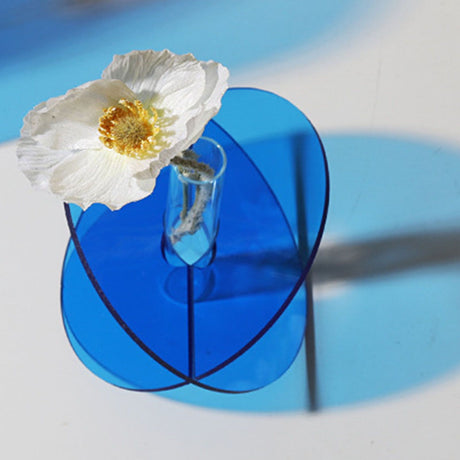 Acrylic Geometric Flower Vase Fine Detail Easy To Clean Acrylic Geometric Minimalist Vase for Living Room Table Disc Blue 15x13x2cm