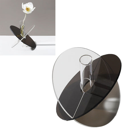 Acrylic Geometric Flower Vase Fine Detail Easy To Clean Acrylic Geometric Minimalist Vase for Living Room Table Disc Transparent Grey 15x13x2cm