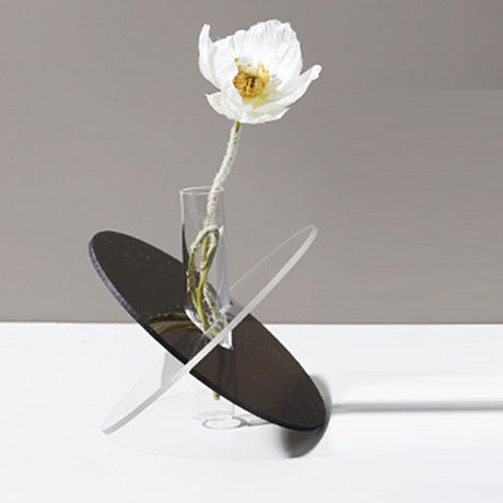 Acrylic Geometric Flower Vase Fine Detail Easy To Clean Acrylic Geometric Minimalist Vase for Living Room Table Disc Transparent Grey 15x13x2cm