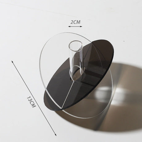 Acrylic Geometric Flower Vase Fine Detail Easy To Clean Acrylic Geometric Minimalist Vase for Living Room Table Disc Transparent Grey 15x13x2cm