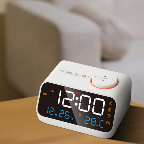 Alarm Clock Radio Multifunctional LED Music Timing Rechargeable FM Radio Alarm Clock for Home White
