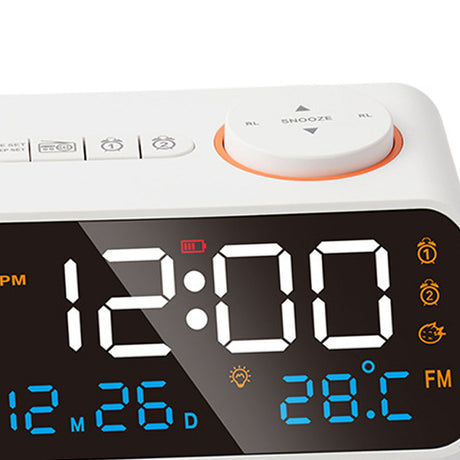Alarm Clock Radio Multifunctional LED Music Timing Rechargeable FM Radio Alarm Clock for Home White