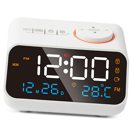 Alarm Clock Radio Multifunctional LED Music Timing Rechargeable FM Radio Alarm Clock for Home White