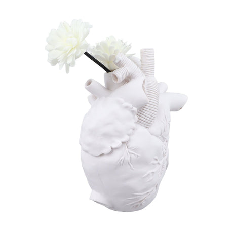 Creative Anatomical Heart Vases Resin Sculpture Heart Shaped Art Flower Vases Desktop Home Decoration for Living Room White