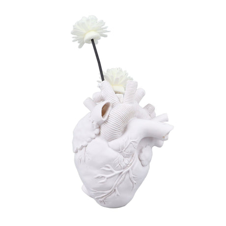 Creative Anatomical Heart Vases Resin Sculpture Heart Shaped Art Flower Vases Desktop Home Decoration for Living Room White