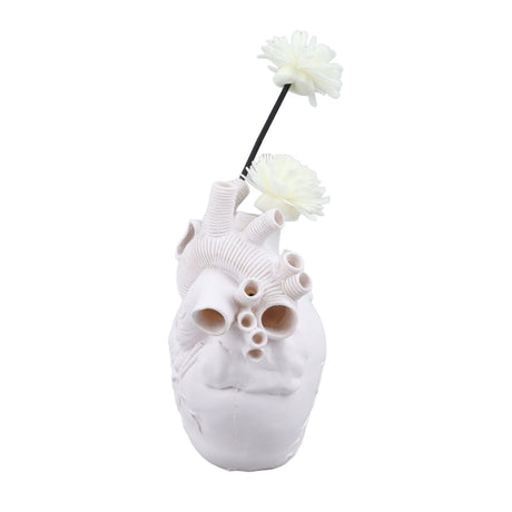 Creative Anatomical Heart Vases Resin Sculpture Heart Shaped Art Flower Vases Desktop Home Decoration for Living Room White