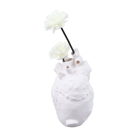 Creative Anatomical Heart Vases Resin Sculpture Heart Shaped Art Flower Vases Desktop Home Decoration for Living Room White