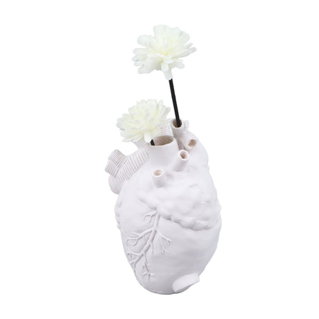 Creative Anatomical Heart Vases Resin Sculpture Heart Shaped Art Flower Vases Desktop Home Decoration for Living Room White